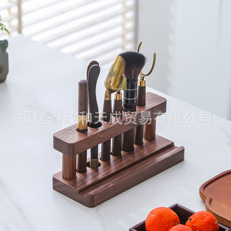 Complete Tea Ceremony Six Gentlemen Set, High-End Tea Brush and Tea Tongs Accessories, Comprehensive Walnut Tea Brewing Tool Kit
