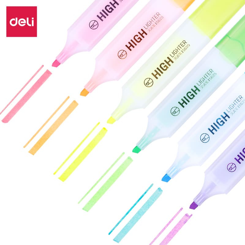 Deli S628-6 highlighter pen set, eye-catching marking pen, large-capacity water-based color notebook