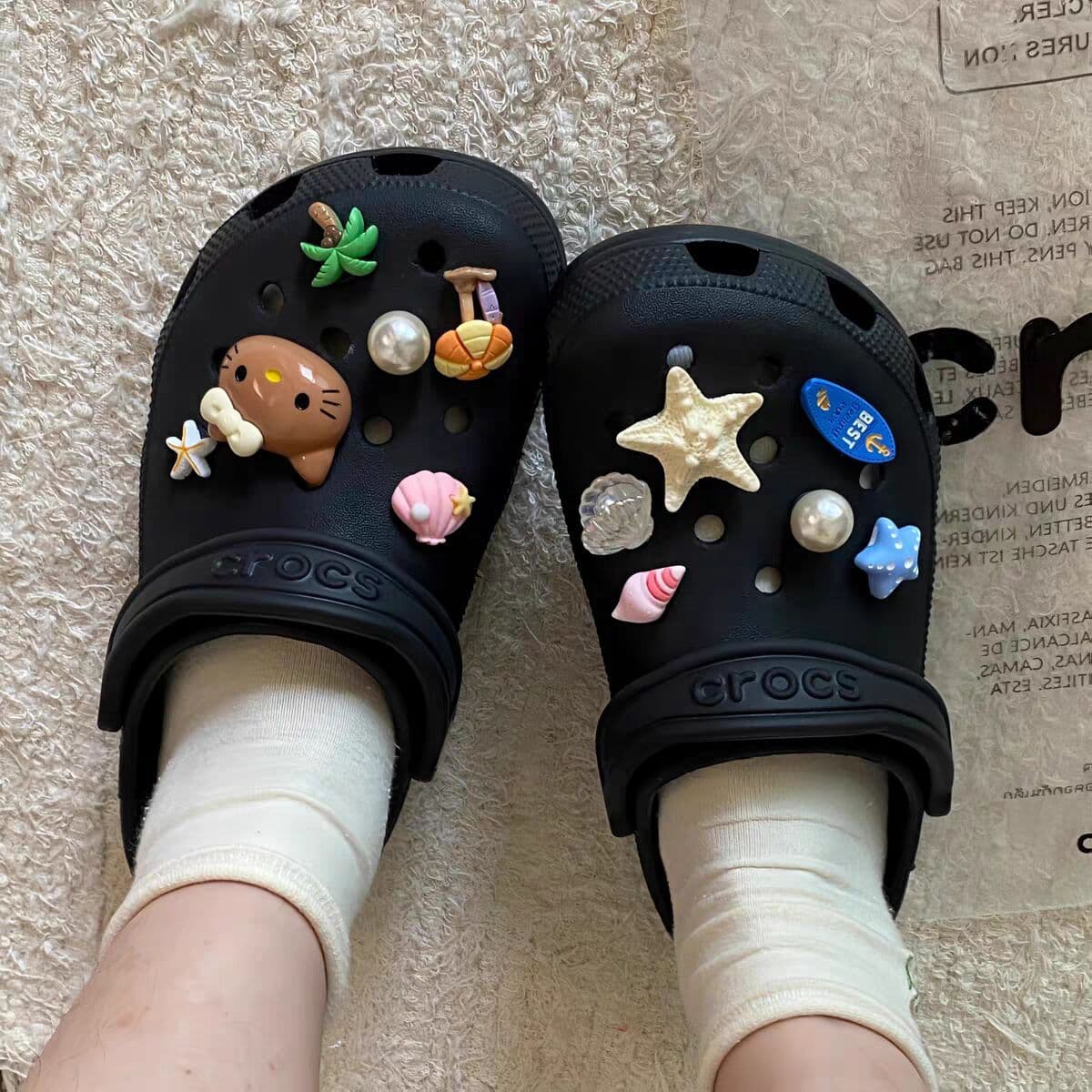New Seaside Vacation Black Kitty Cat Croc Charms Starfish Shoe Decorations Removable Shoe Buckle