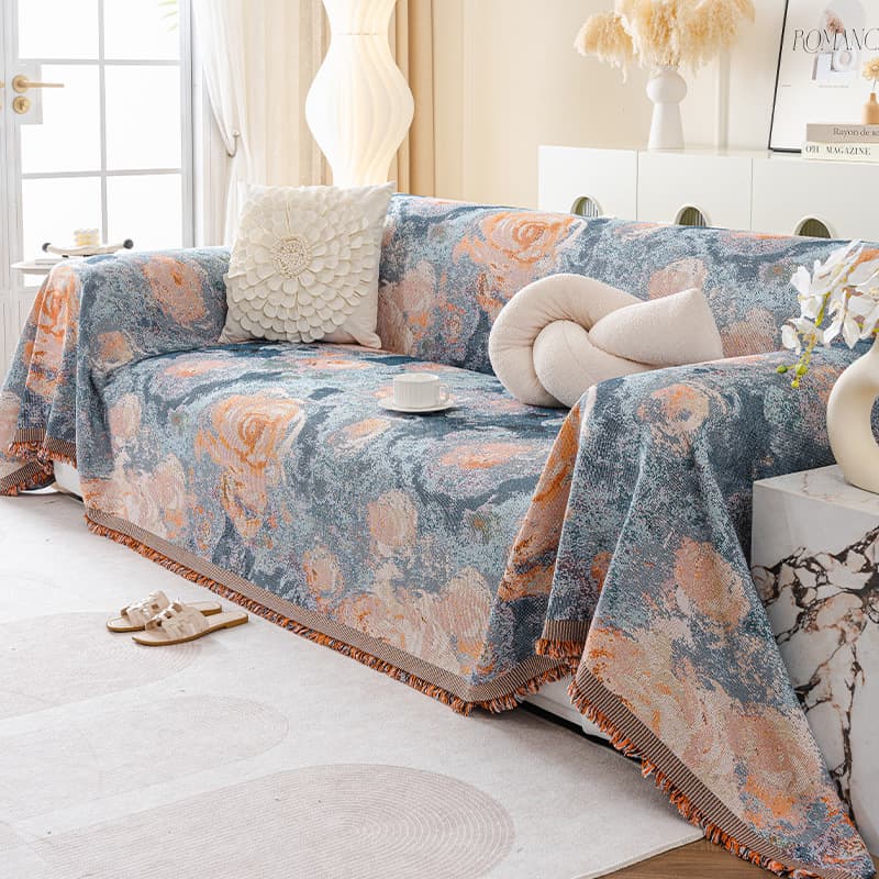 Nordic Ins Style Whole Sofa Cover Woven Rose Print Sofa Cover Anti-Cat Scratch Sofa Throw