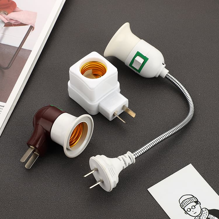 Household E27 lamp base screw socket plug-in adapter with switch, convertible to screw-type pipe lamp base