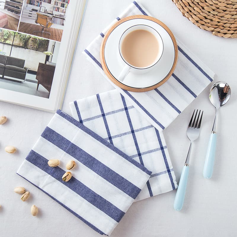 Blue striped plaid tea towel cover napkin gourmet photography background cloth props baking western food photography props