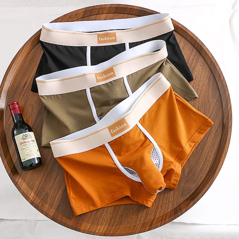 Elephant Trunk Men's Briefs with Separate Pouch Cotton Boxer Briefs Sexy Solid Color Mid-Waist Scrotum Support Men's Boxer Briefs