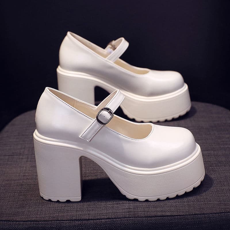 Vintage Mary Jane Women's Heels Autumn New Chunky Heel Thick Sole Platform British Style Leather Shoes