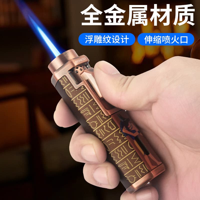 New High-End Direct-Flame Windproof Blue Flame Push-Up Cigar Lighter Cross-Border Wholesale Factory Direct