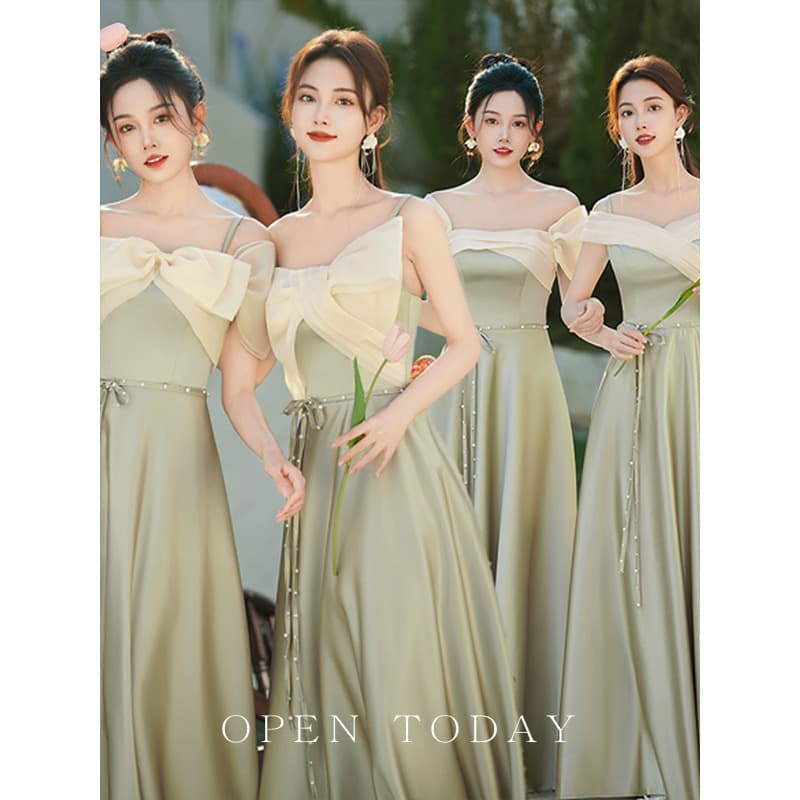 New Satin Bridesmaid Dress Green Niche High-End Feel Sister Group Daily Wear Stunning Graduation Evening Gown