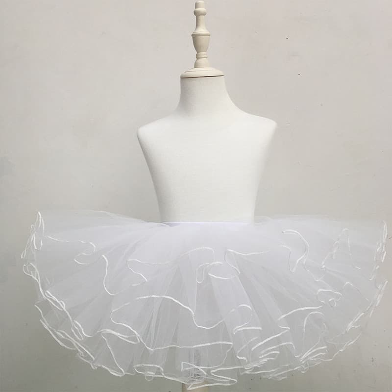 Girls' Tutu Skirt Ballet Dance Half Skirt White Versatile Four-Layer Soft Tulle Dance Practice Skirt for Girls