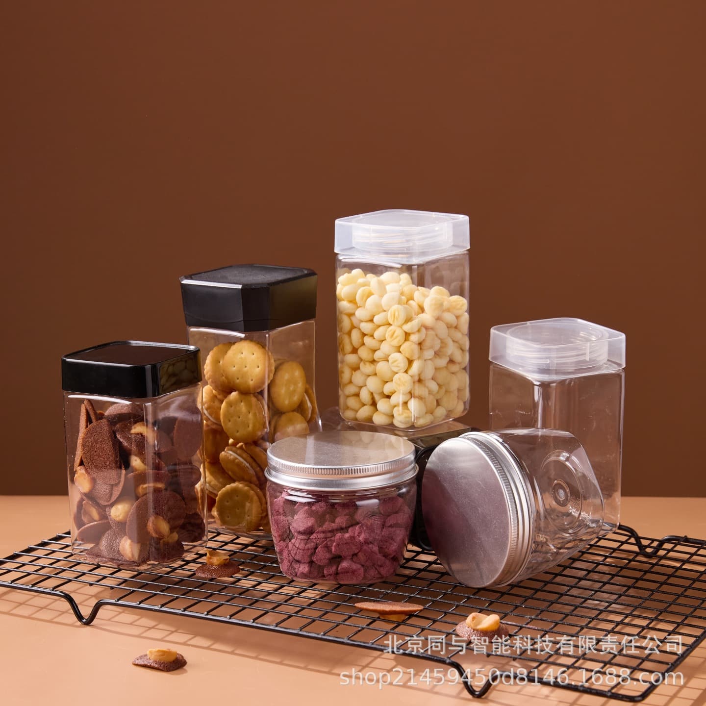 Thickened PET Transparent Plastic Jar with Aluminum Lid, Round Cookie Tin for Finger Biscuits, Food Plastic Container