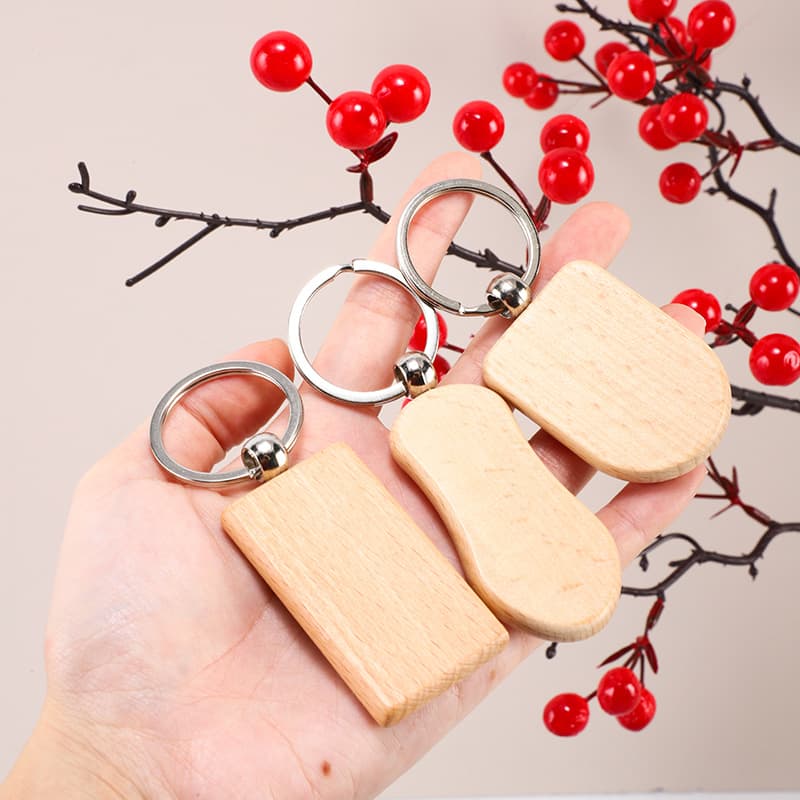 Beech Wood Keychain Wooden Pendant Laser Engraved Wood Keychain Pendant Small Gift Stock Available