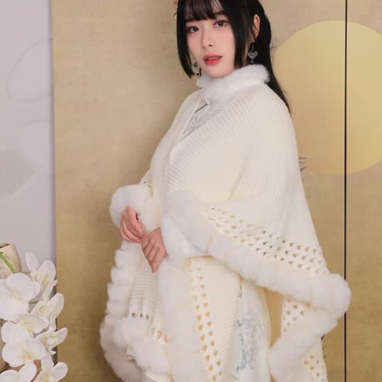 31960 Winter Retro New Chinese Style Shawl Knitted Retro National Style Fringe Cape Cloak Elegant Plus-Size Coat
