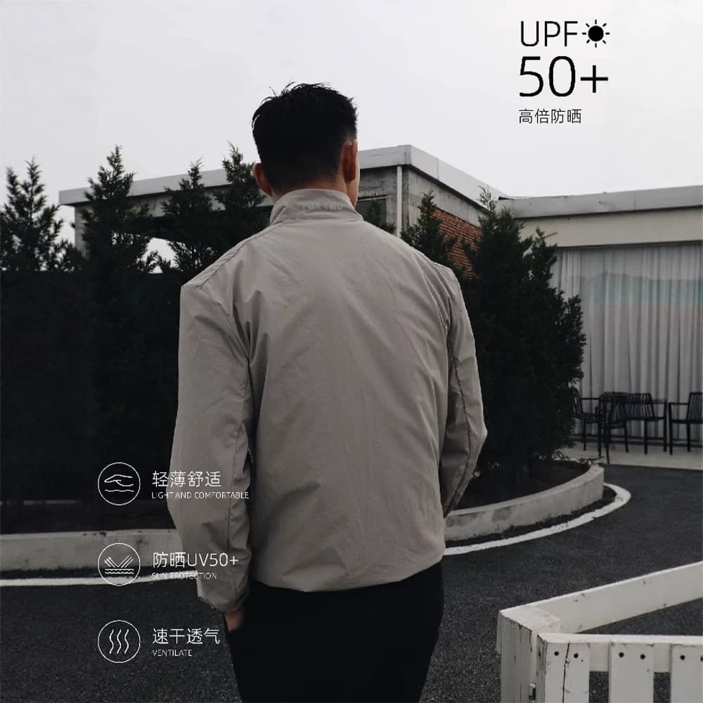 American Cool Feel Quick-Dry Sun Protection Jacket for Men Summer UPF50+ Stand Collar Short Skin Jacket Sports Coat