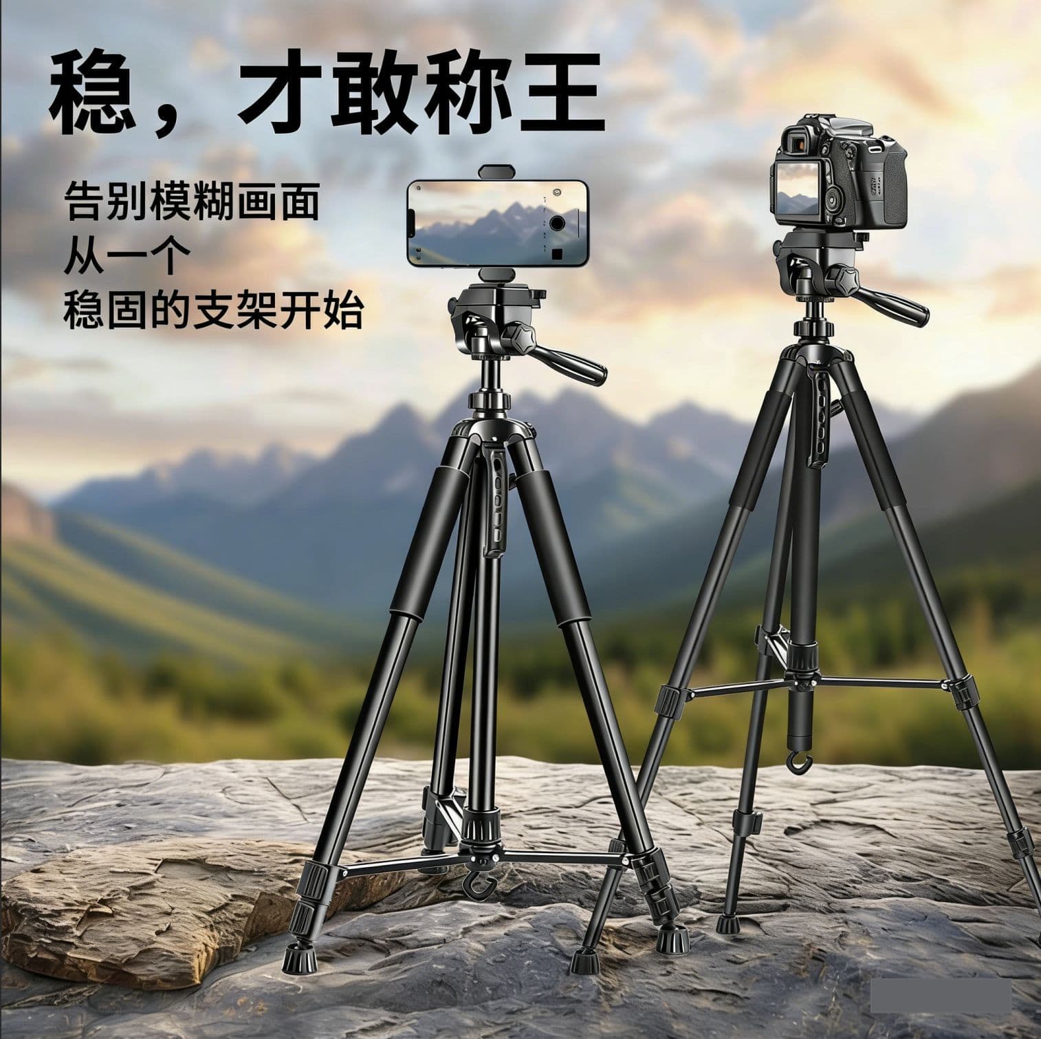 Camera Tripod Live Streaming Stand for Phone and DSLR, Portable Folding Tripod with Fill Light for Outdoor Photography