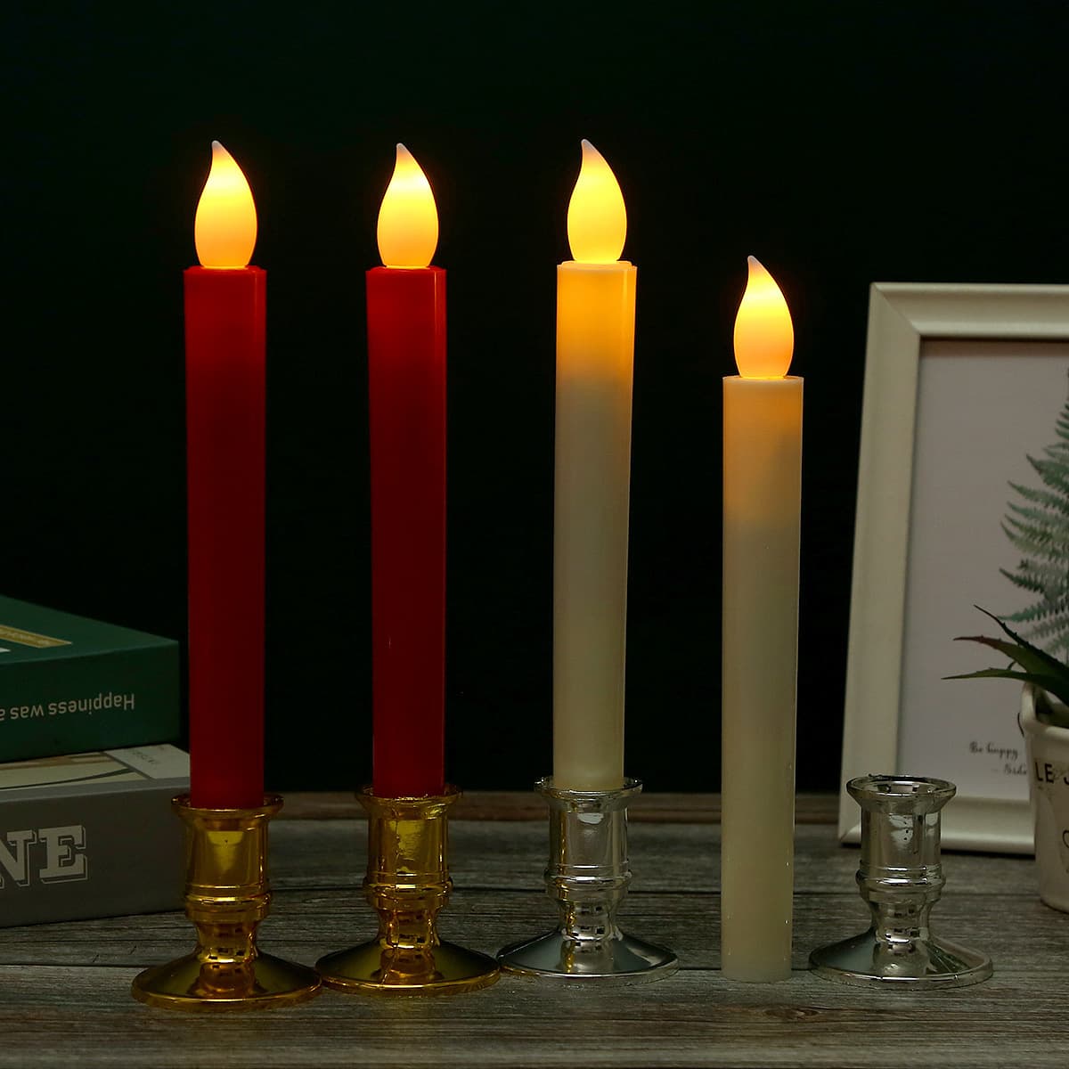 Electronic LED Flickering Long Stem Candle Red Wax Birthday Wedding Decorative Candle Lamp Simulation Candle