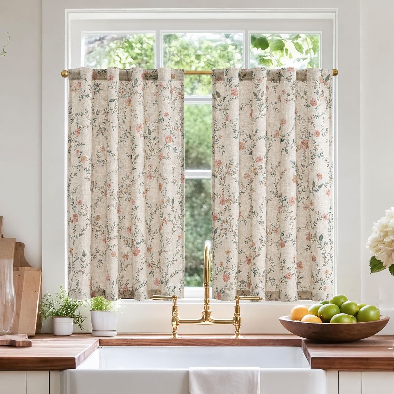 Cross-border Trade Printed Linen Kitchen Rod Pocket Small Curtains Wholesale American-Style Blackout Decorative Short Curtains Ready-Made