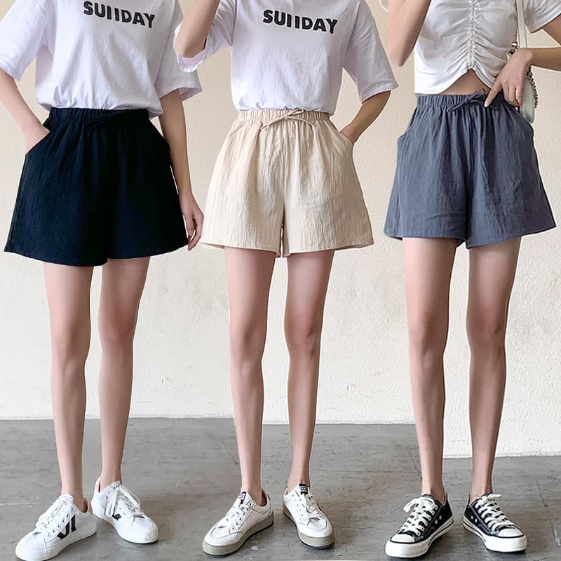 Women's cotton and linen shorts, summer 2023 new A-line wide-leg pants, plus size, three-quarter length sports pants, cross-border loose casual pants