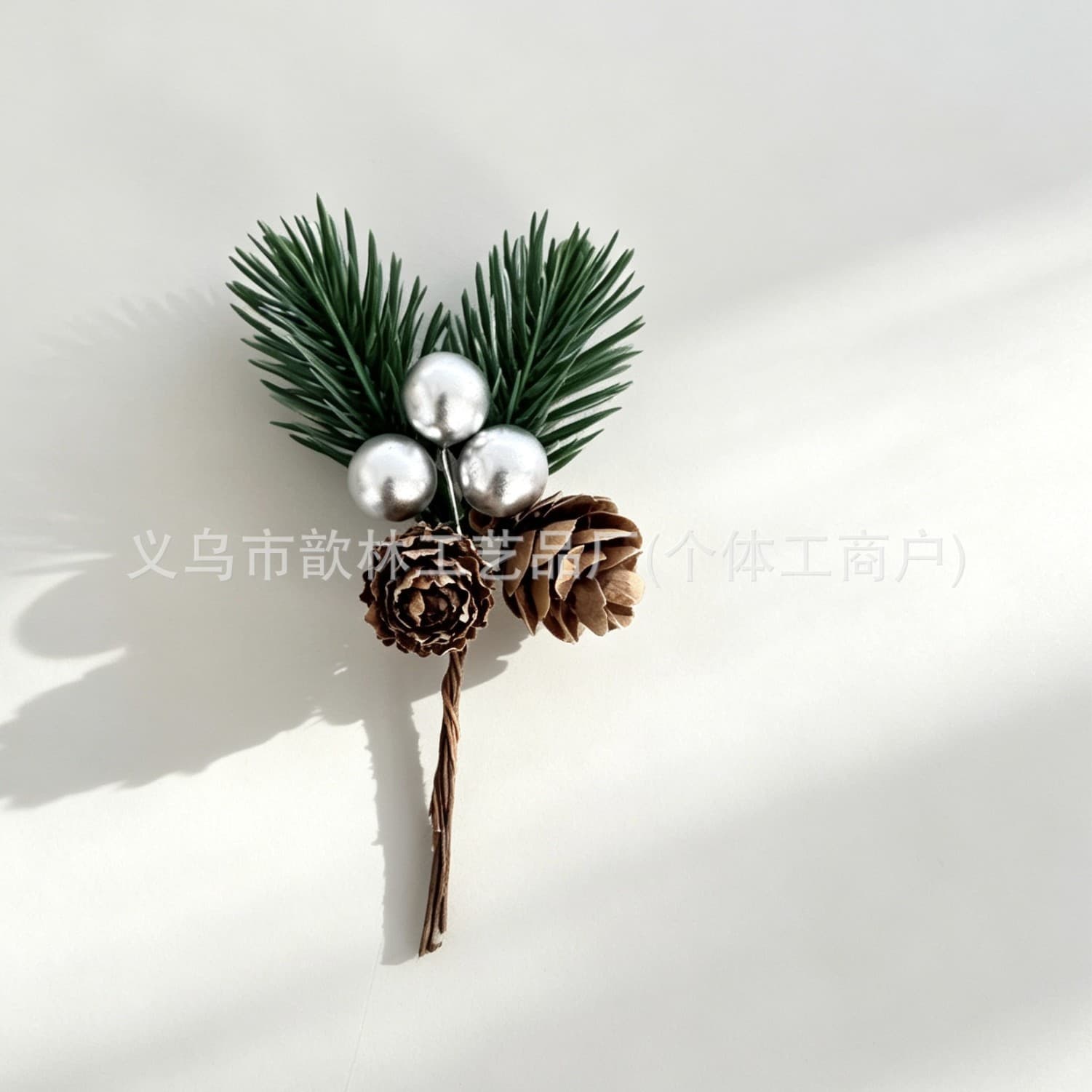 Cross-border Christmas Artificial Pinecone Branch with Snowflake Pine Needles, Berry Red Fruit Branch, Holiday Decorative Insert Branch, Christmas Bouquet Pine Needles