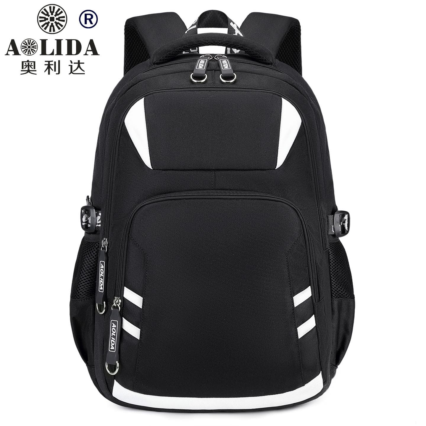 New high school student backpack, male reflective strip, high school student backpack, large capacity printed backpack, burden reducing spine protection, male model