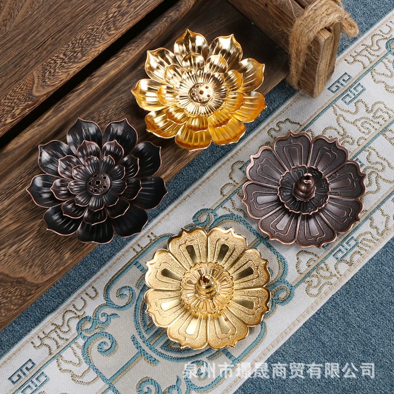Miaolian Incense Plate Lotus Three Treasures Cherry Blossom Drop Gourd Incense Stick Holder Stand Incense Coil Burner Alloy Decoration