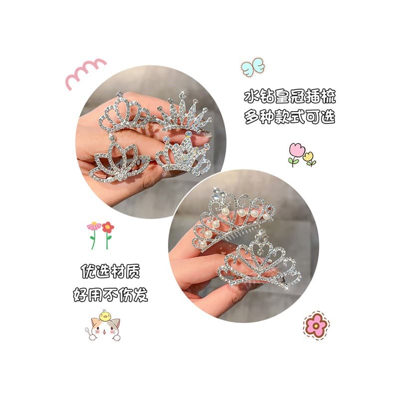 Children's High-End Luxurious Crown Headwear Princess Hair Clip Girl Tiara Birthday Insert Comb Girl Performance Hair Comb Hairpin