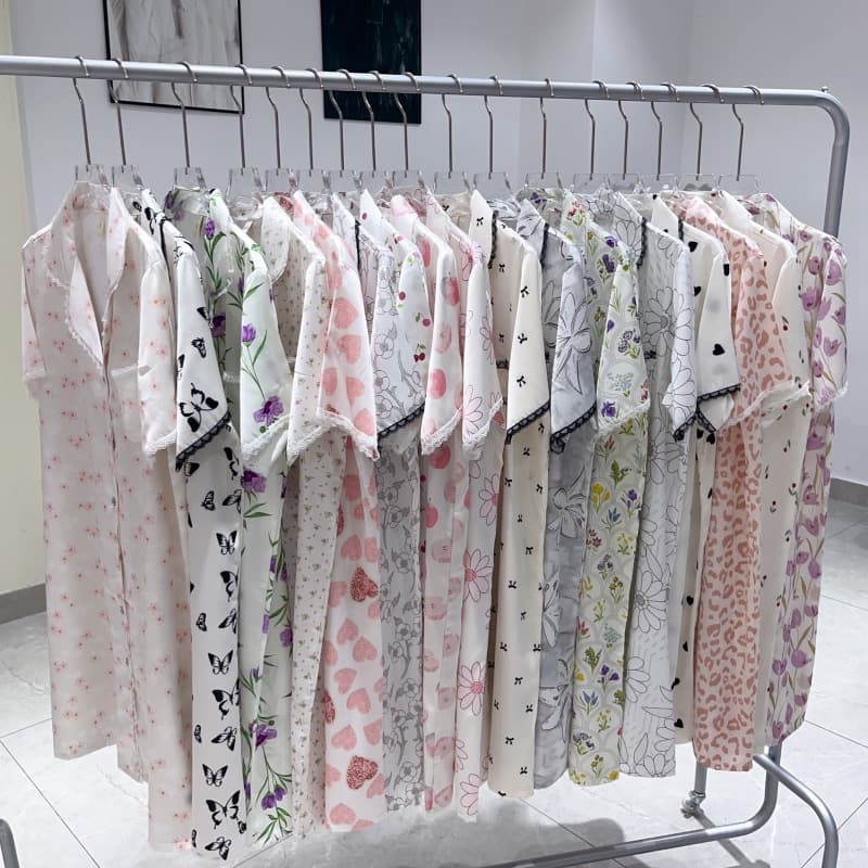 Ice Silk Women's Summer Floral Short Sleeve Nightgown, Thin Loose Shirt Sleep Dress, Breathable Lightweight