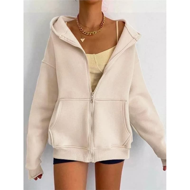 Factory Direct Amazon Temu 2025 New Women's Short-Sleeve Zip-Up Hooded Cardigan Jacket Fleece-Lined Thickened