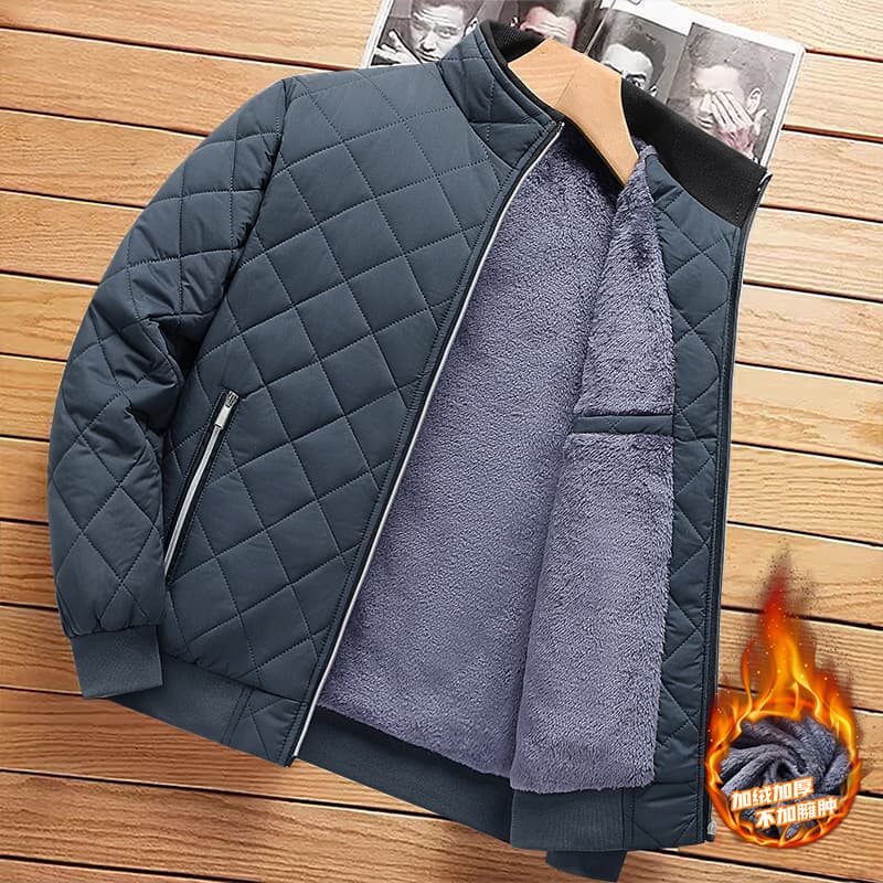 Cross-border Winter Men's Stand Collar Jacket Cotton Padded Quilted Diamond Pattern Thickened Warm Coat with Ribbed Cuffs