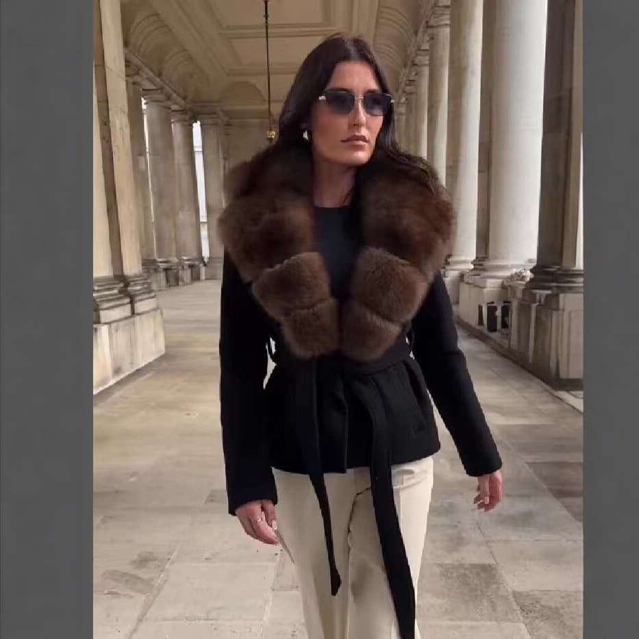 European and American Style Amazon AliExpress Hot Fashion Trendy Versatile Elegant Fur Collar Wool Coat