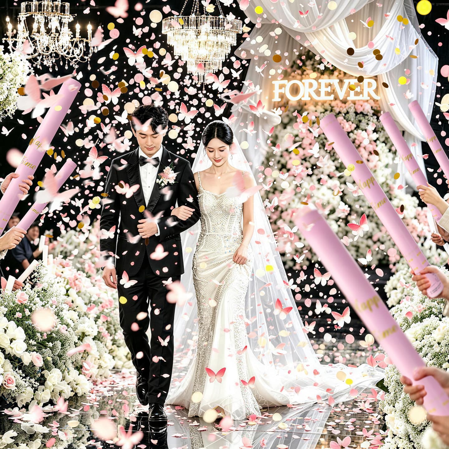 Handheld Butterfly Confetti Cannon for Weddings, Hand-Twist Spray Tube, Wedding Celebration Atmosphere Supplies