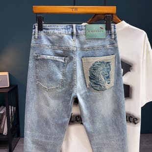 2026 New Embroidered Jeans for Men Stretch Slim Fit High-End Trendy Long Pants Versatile Casual Pants Drop Shipping