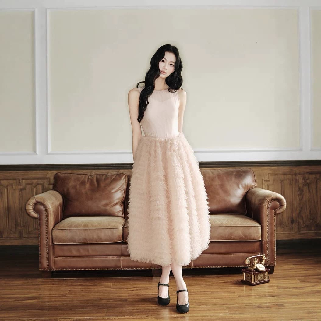 Avenement / Ballet Vest Cake Skirt Round Neck Mesh Long Dress Two-Piece Set Tulle Skirt Women Summer