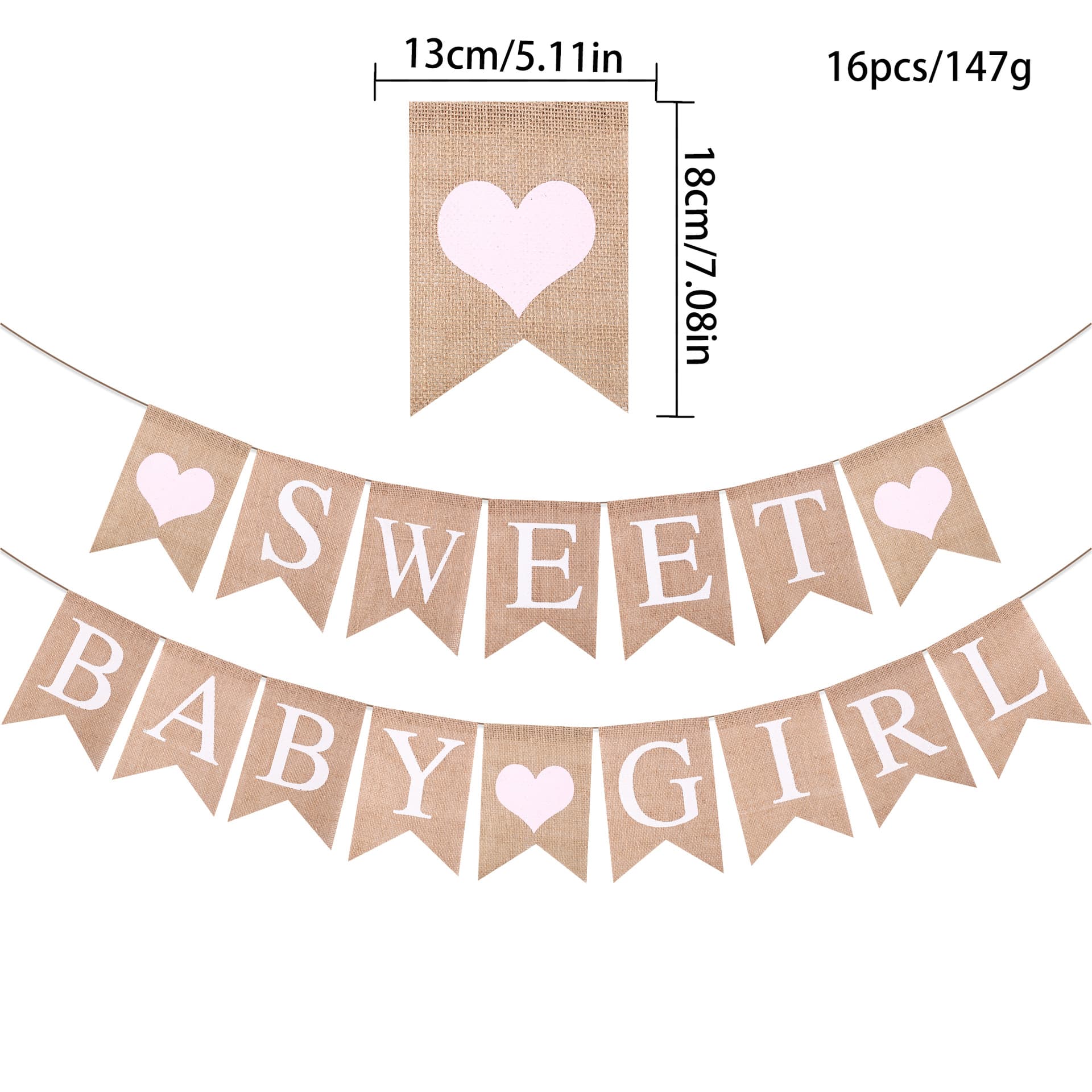 Linen Cross-Border Party Decoration Craft SWEET BABYGIRL Pennant Banner Scene Setup Hanging Flag