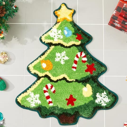 Cross-border Flocked Irregular Shape Doormat Christmas Tree Doormat Imitation Cashmere Bathroom Mat Entrance Door Mat Holiday Decorative Mat