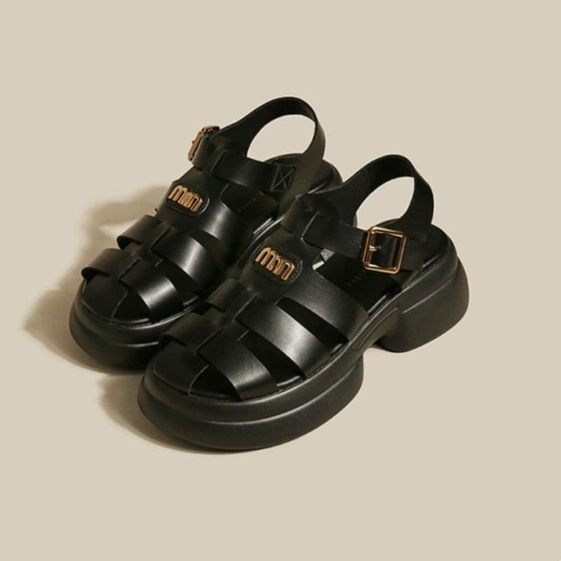 Roman sandals women's 2026 new style with skirt Baotou soft leather sponge cake bottom pig cage shoes thick sole niche women's shoes summer