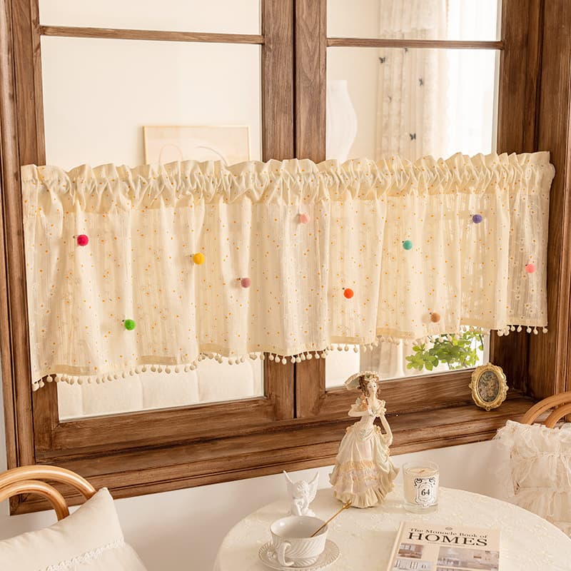 French-Style Ins Pastoral Floral Curtains for Children's Room and Kitchen, Short Curtains, Door Curtains, Half Curtains, No-Drill Blocking Curtains