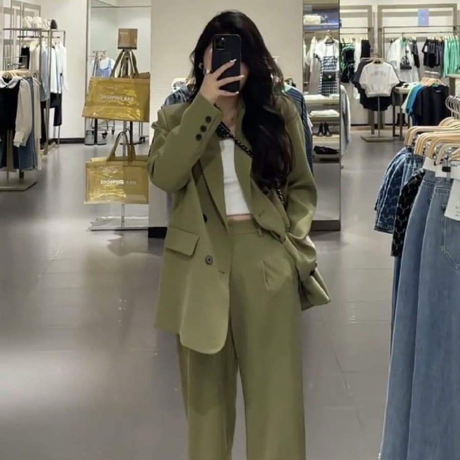 Spring and Autumn Plus Size Women's Suit Set, Slimming Fashionable Casual Wide-Leg Pants Two-Piece Set
