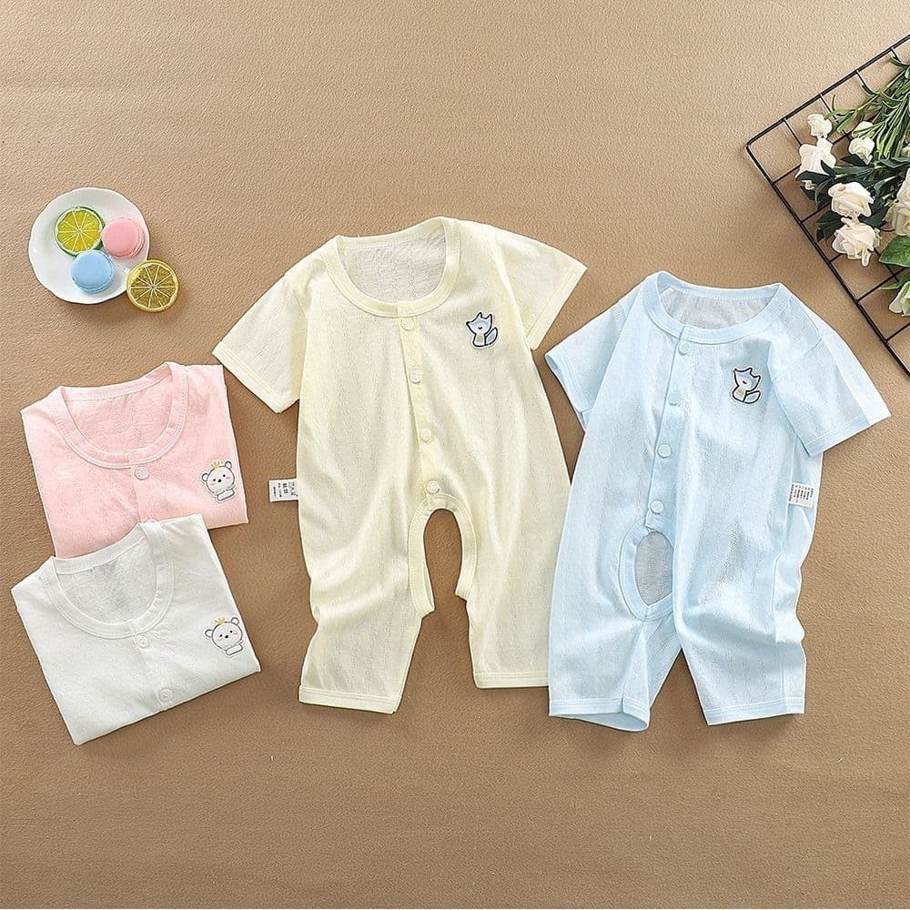 Baby Onesie Summer Thin Short Sleeve Newborn Summer Clothes Boys' Cotton Bodysuit Girls' Pajamas