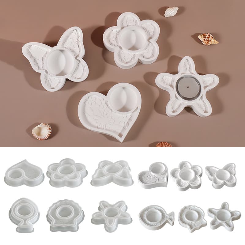 DIY Flower Heart Carved Candle Holder Silicone Mold Epoxy Resin Ocean Animal Candle Base Resin Mold