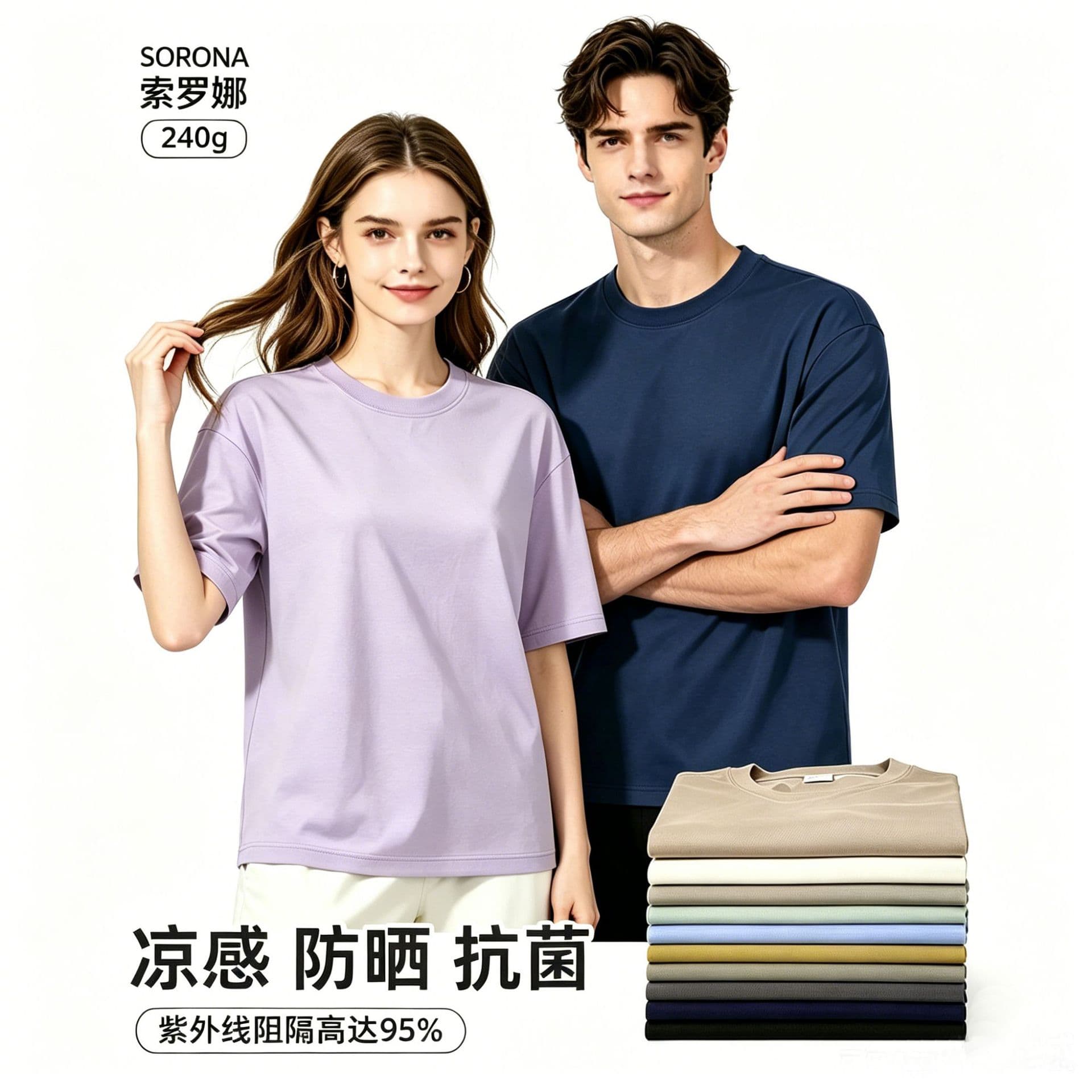 240g Sorona Ice-Feel T-Shirt with Printed Pattern and Embroidery, Round Neck, Short Sleeve, Work Uniform, Advertising T-Shirt, Base Layer