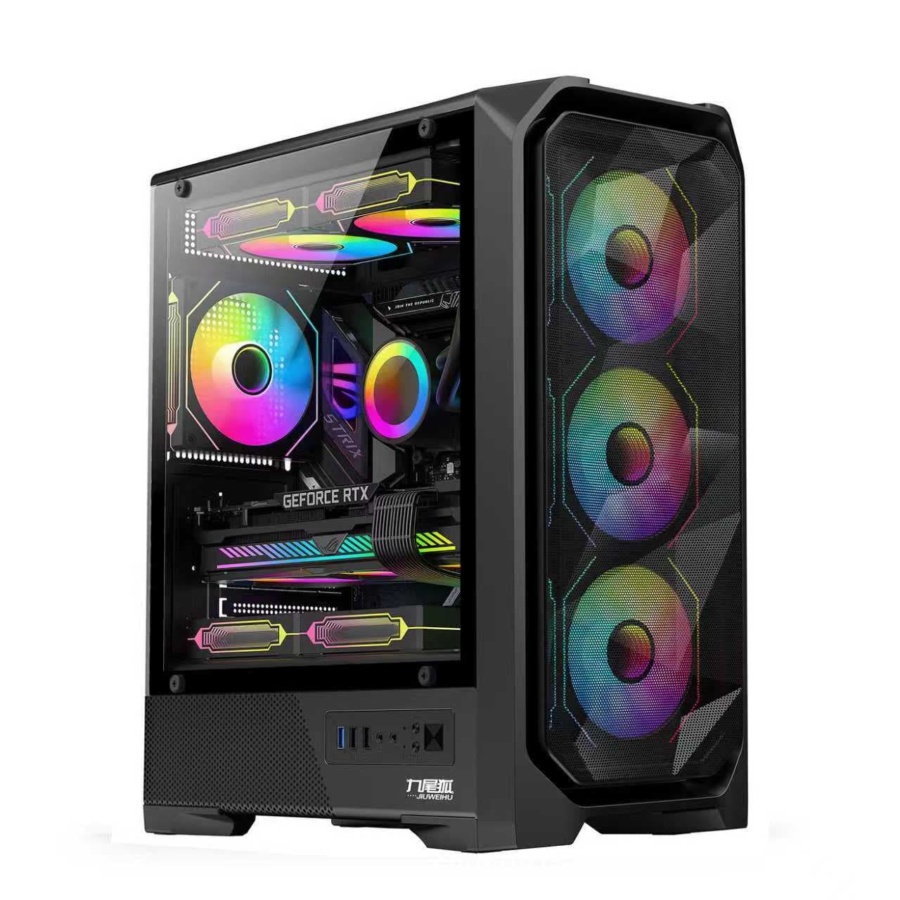 Nine-Tailed Fox T12 Assembled Computer Case Desktop ATX Full-Size Motherboard Full Side Transparent E-Sports Gaming PC Case MATX