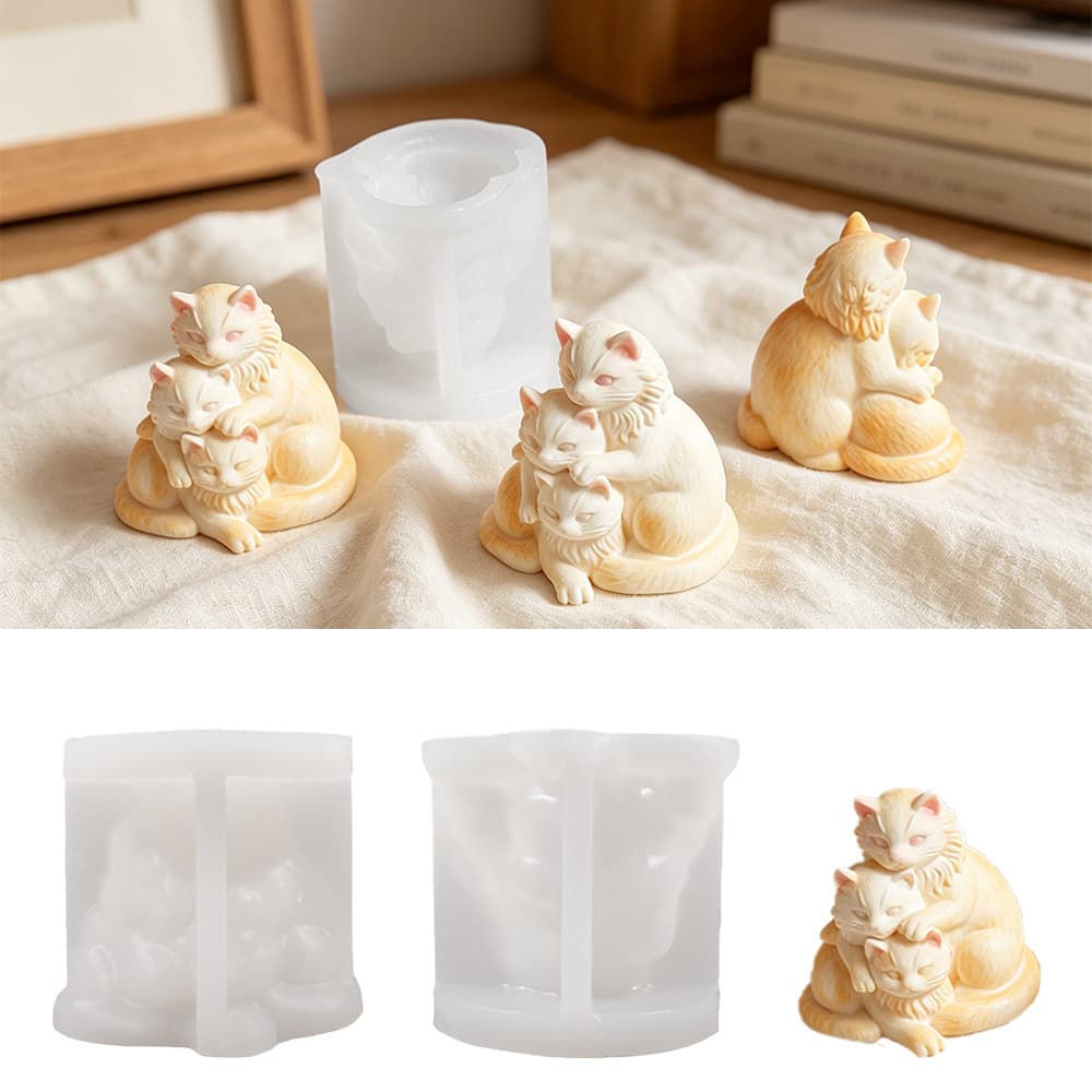 Cross-border Three Cats Candle Silicone Mold DIY Aromatherapy Plaster Animal Orange Cat Figurine Epoxy Resin Mold