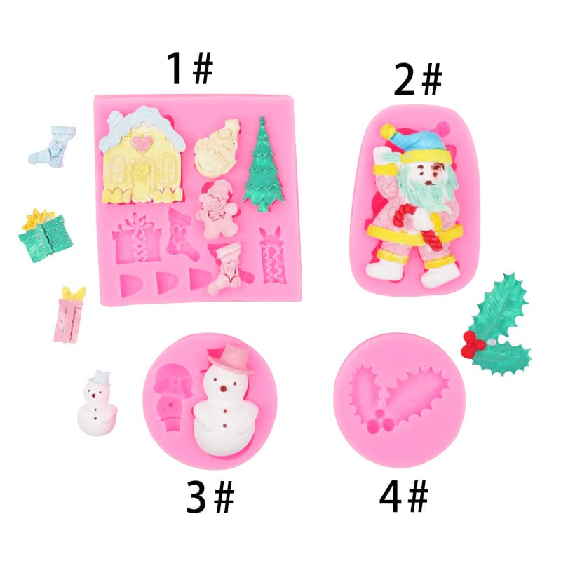 Christmas Size Snowman Santa Claus Leaves Silicone Mold Fondant Cake Chocolate Aromatherapy Plaster Decoration