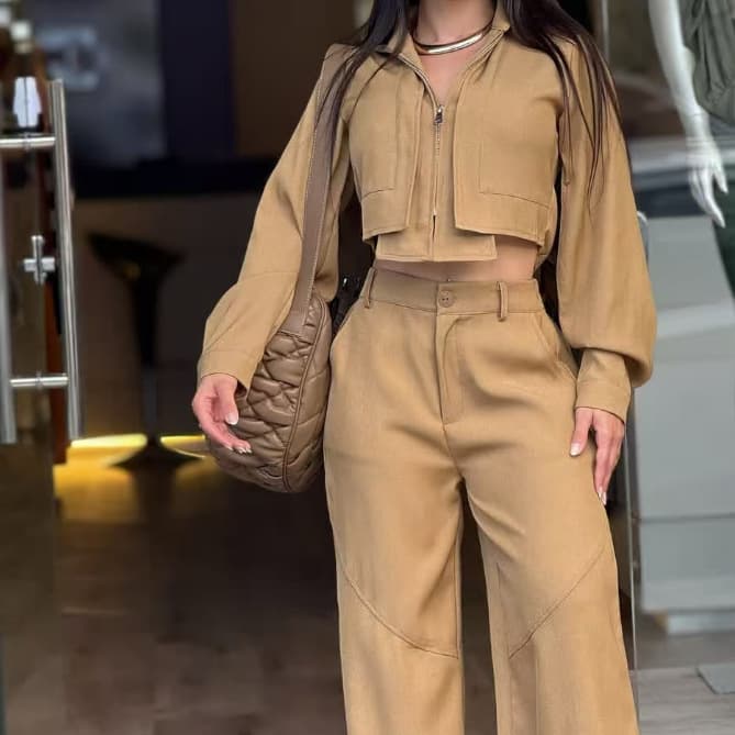 Cross-border 2026 Exclusive European and American Women's Top Fashion Casual Elastic Waist Pants Set with 3D Embellishments