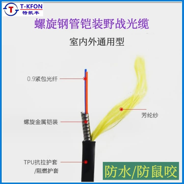 Field optical cable flame retardant waterproof emergency armored indoor and outdoor base station remote dual-core single-mode fiber optic cable 2-core 4-core 6-core