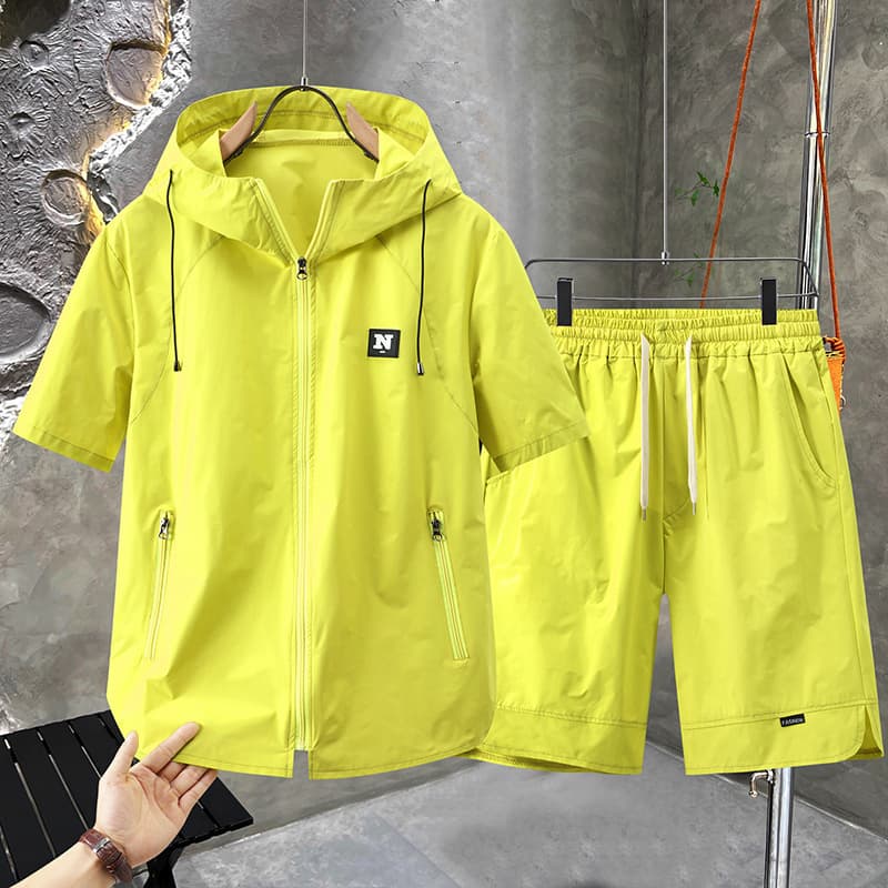 2025 New Quick-Dry Plus Size Men's Sport Suit Summer Loose Hooded Short Sleeve T-Shirt and Shorts Set