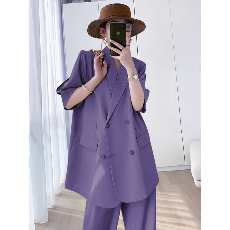 [in Stock 6681] Plus-Size Women's Summer New Wide-Leg Pants Suit, High-End Slimming Two-Piece Set