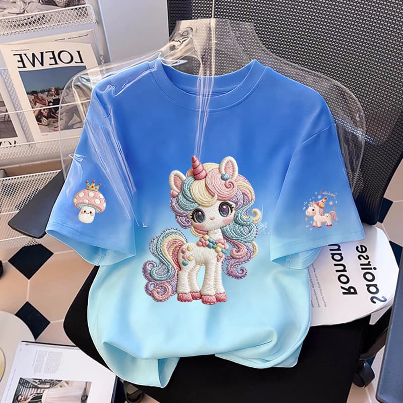 100% Cotton Girls' Short-Sleeve T-Shirt, Tie-Dye New Style, Summer Cute Girl's Hot Item, Versatile Top for Medium and Large Children, Half-Sleeve T-Shirt