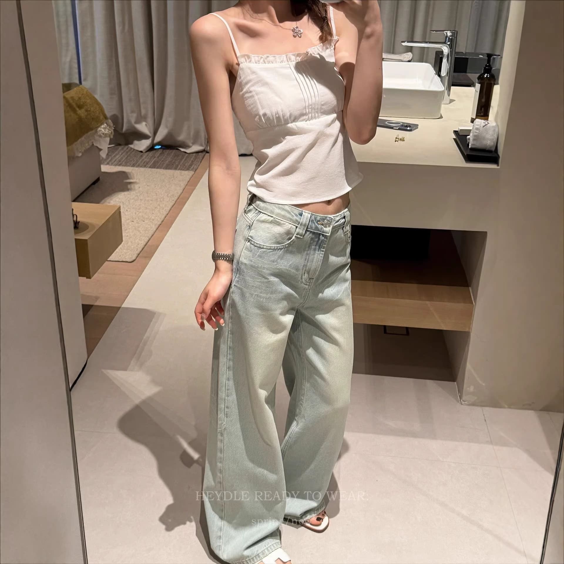 Black Bean~~ Light Spring Denim* Lyocell Moonlight Jeans Washed Bamboo Texture Straight Pants Trousers for Women