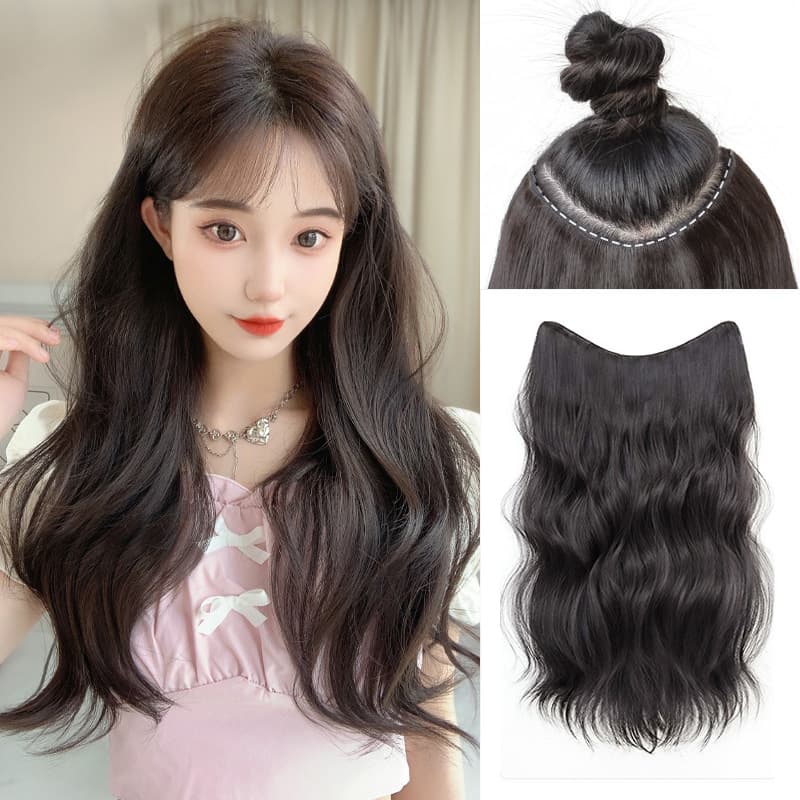 V-Shape Curly Hair Topper Volumizing Hair Piece One-Piece Realistic Hair Extension for Women Invisible Seamless Hairpiece Summer