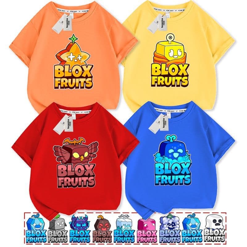 Blox Fruits Game Leopard Print Box Clothes Kids T-Shirt Boys Short Sleeve Loose Base Layer Summer Top