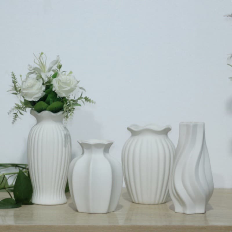 Pure White Nordic Ins Ceramic Vase Living Room Flower Insert Desktop Simple Crafts Decorative Flower White Vase Dry Vase